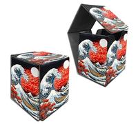 RWUTYTIUL Deck Box for MTG, Cards Storage Box Fits 120+ Sleeved, Leather Medium Size Strong Magnetic Closing Card Case for Board Games Magic TCG CCG Baseball Collection, Red Sunset Waves