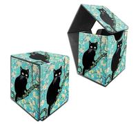 RWUTYTIUL Deck Box for MTG, Cards Storage Box Fits 120+ Sleeved, Leather Medium Size Strong Magnetic Closing Card Case for Board Games Magic TCG CCG Baseball Collection, Sakura Black Cat