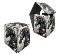 RWUTYTIUL Deck Box for MTG, Cards Storage Box Fits 120+ Sleeved, Leather Medium Size Strong Magnetic Closing Card Case for Board Games Magic TCG CCG Baseball Collection, Flower Horse
