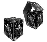 RWUTYTIUL Deck Box for MTG, Cards Storage Box Fits 120+ Sleeved, Leather Medium Size Strong Magnetic Closing Card Case for Board Games Magic TCG CCG Baseball Collection, Black Skull Axe