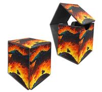 RWUTYTIUL Deck Box for MTG, Cards Storage Box Fits 120+ Sleeved, Leather Medium Size Strong Magnetic Closing Card Case for Board Games Magic TCG CCG Baseball Collection, Flame Warrior