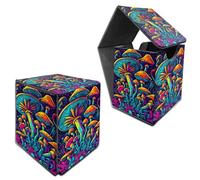 RWUTYTIUL Deck Box for MTG, Cards Storage Box Fits 120+ Sleeved, Leather Medium Size Strong Magnetic Closing Card Case for Board Games Magic TCG CCG Baseball Collection, Art Mushroom Forest