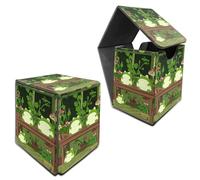 RWUTYTIUL Deck Box for MTG, Cards Storage Box Fits 120+ Sleeved, Leather Medium Size Strong Magnetic Closing Card Case for Board Games Magic TCG CCG Baseball Collection, Green Frog Flower