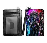 RWUTYTIUL Flame Minimalist Wallet with Lanyard Strap, PU Leather Front Pocket Wallet RFID Blocking Credit Card Holder Card Cases with ID Window for Man Woman Boy Girl, Night Warriors