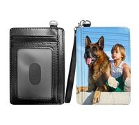 RWUTYTIUL Flame Minimalist Wallet with Lanyard Strap, PU Leather Front Pocket Wallet RFID Blocking Credit Card Holder Card Cases with ID Window for Man Woman Boy Girl, Customized, Minimalist