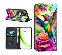 RWUTYTIUL Flip Wallet Case for Boost Mobile Summit 5G 2024 6.6" with Credit Card Holder, Shockproof Magnetic Cover with Convenient Card Slots Kickstand Phone Case[RFID Blocking], Hummingbird Peony