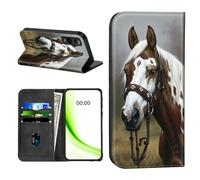 RWUTYTIUL Flip Wallet Case for Cricket Icon 6 (SL219C)/AT&T Verge (SL219A) with Credit Card Holder, Shockproof Magnetic Cover with Convenient Card Slots Kickstand Case[RFID Blocking], Horse