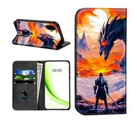 RWUTYTIUL Flip Wallet Case for Samsung Galaxy A07 with Credit Card Holder, Shockproof Magnetic Cover with Convenient Card Slots Kickstand Phone Case[RFID Blocking], Warrior Black Dragon