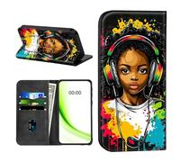 RWUTYTIUL Flip Wallet Case for Samsung Galaxy A07 with Credit Card Holder, Shockproof Magnetic Cover with Convenient Card Slots Kickstand Phone Case[RFID Blocking], Earphone Girl