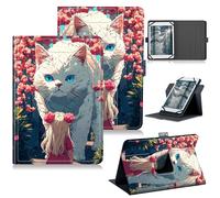 RWUTYTIUL for 10.1" Android 15/Android 16 10 Inch 2025 Universal Case, 360 Degree Rotating Kickstand Protective Stand Case with Multiple Viewing PU Leather Shell Case for 9"-10.5", Big Cat Girl