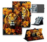RWUTYTIUL for 10.1" Android 15/Android 16 10 Inch 2025 Universal Case, 360 Degree Rotating Kickstand Protective Stand Case with Multiple Viewing PU Leather Shell Case for 9"-10.5", Yellow Flower Lion