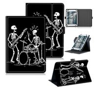 RWUTYTIUL for 10.1" Android 15/Android 16 10 Inch 2025 Universal Case, 360 Degree Rotating Kickstand Protective Stand Case with Multiple Viewing PU Leather Shell Case for 9"-10.5", Guitar Skull