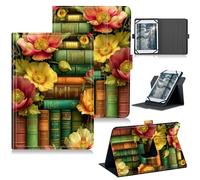 RWUTYTIUL for 10.1" Android 15/Android 16 10 Inch 2025 Universal Case, 360 Degree Rotating Kickstand Protective Stand Case with Multiple Viewing PU Leather Shell Case for 9"-10.5", Flower Book Retro