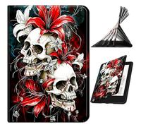 RWUTYTIUL for 6" Kindle Paperwhite (10th Generation, 2019 Release) E-Reader Case, Shockproof Smart Protective Multi-Angle Viewing Tablet Cover for Women Men with Auto Sleep/Wake, Red Lily Skull