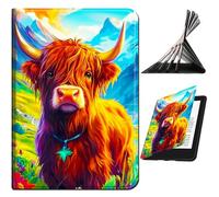 RWUTYTIUL for 6" Kindle Paperwhite (11th Generation, 2022/2024) E-Reader Case, Shockproof Smart Protective Multi-Angle Viewing Tablet Cover for Women Men with Auto Sleep/Wake, Mountain Yellow Cow
