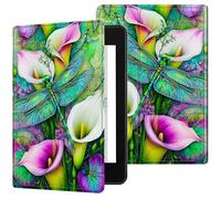 RWUTYTIUL for 6" Kindle Paperwhite 4 (10th Generation, 2018 Release) E-Reader Case, Shockproof Smart Protective Multi-Angle Viewing Tablet Cover for Women Men with Auto Sleep/Wake - Dragonfly Lily
