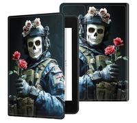 RWUTYTIUL for 7" Kindle Paperwhite 6 12th Gen 2024 & Kindle Colorsoft Signature Edition Case, Shockproof Smart Protective Multi-Angle Viewing Tablet Cover for Women Men - Skull Man Flower