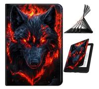 RWUTYTIUL for 7" Kindle Paperwhite 6 12th Gen 2024 & Kindle Colorsoft Signature Edition Case, Shockproof Smart Protective Multi-Angle Viewing Cover for Women Men with Auto Sleep/Wake, Red Flame Wolf