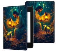 RWUTYTIUL for 7" Kindle Paperwhite 6 12th Gen 2024 & Kindle Colorsoft Signature Edition Case, Shockproof Smart Protective Multi-Angle Viewing Tablet Cover for Women Men - Man Sheep Forest