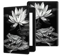 RWUTYTIUL for 7" Kindle Paperwhite 6 12th Gen 2024 & Kindle Colorsoft Signature Edition Case, Shockproof Smart Protective Multi-Angle Viewing Tablet Cover for Women Men - Grey Lotus Frog