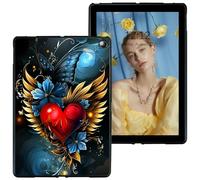RWUTYTIUL for All-New Amazon Fire HD 10 & 10 Plus (13th/11th Generation, 2023/2021 Release) 10.1" Black Tablet Case, Shockproof Protective Shell Flexible Matte Lightweight TPU Case, Winged Heart