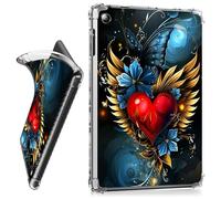 RWUTYTIUL for Amazon Fire HD 10 Tablet (9th/7th/5th Generation,2019/2017/2015 Release) Clear Case, Transparent Shockproof Protective Shell Lightweight TPU Case for Fire HD 10.1", Winged Heart