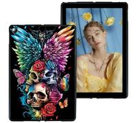 RWUTYTIUL for Amazon Kindle Fire 7 (SR043KL 9th/7th Generation, 2019/2017 Release) Black Tablet Case, Shockproof Protective Shell Flexible Matte Lightweight TPU Case for Fire HD7 7", Winged Skull