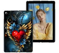 RWUTYTIUL for Amazon Kindle Fire HD 10 10.1" (9th/7th/5th Generation 2019/2017/2015 Release) Black Tablet Case, Shockproof Protective Shell Flexible Matte Lightweight TPU Case, Winged Heart