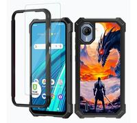 RWUTYTIUL for Cricket Debut S2/At&t Calypso 4 Phone Case w/1 * Screen Protector, Shockproof Heavy Duty Dual Layer Protective Hard PC Soft Silicone Cover for Women Man, Warrior Black Dragon