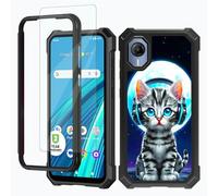 RWUTYTIUL for Cricket Debut S2/At&t Calypso 4 Phone Case w/1 * Screen Protector, Shockproof Heavy Duty Dual Layer Protective Hard PC Soft Silicone Cover for Women Man, Earphones Moon Cat