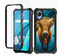 RWUTYTIUL for Cricket Debut S2/At&t Calypso 4 Phone Case w/1 * Screen Protector, Shockproof Heavy Duty Dual Layer Protective Hard PC Soft Silicone Cover for Women Man, Stream Yellow Cow