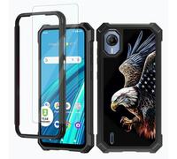 RWUTYTIUL for Cricket Debut S2/At&t Calypso 4 Phone Case w/1 * Screen Protector, Shockproof Heavy Duty Dual Layer Protective Hard PC Soft Silicone Cover for Women Man, Black Eagle