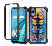 RWUTYTIUL for Cricket Debut S2/At&t Calypso 4 Phone Case w/1 * Screen Protector, Shockproof Heavy Duty Dual Layer Protective Hard PC Soft Silicone Cover for Women Man, Dragonfly Art