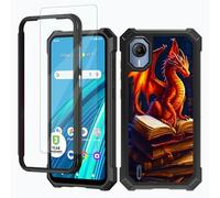 RWUTYTIUL for Cricket Debut S2/At&t Calypso 4 Phone Case w/1 * Screen Protector, Shockproof Heavy Duty Dual Layer Protective Hard PC Soft Silicone Cover for Women Man, Book Dragon
