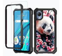 RWUTYTIUL for Cricket Debut S2/At&t Calypso 4 Phone Case w/1 * Screen Protector, Shockproof Heavy Duty Dual Layer Protective Hard PC Soft Silicone Cover for Women Man, Peach Blossom Panda