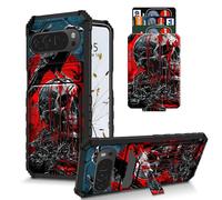 RWUTYTIUL for Google Pixel 9/9 Pro Wallet Case with Detachable ID Card Holder Slot, Built-in Kickstand Dual Layer Hard PC Rugged Soft TPU Protective Case for Men Women, Red Skull Eagle