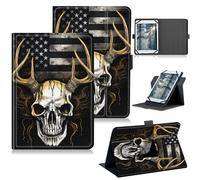 RWUTYTIUL for Google Pixel Tablet 11 Inch 2023 Release Universal Tablet Case, 360 Degree Rotating Kickstand Protective Stand Case with Multiple Viewing PU Leather Shell Case, American Flag Skull