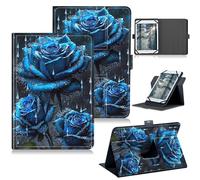RWUTYTIUL for Google Pixel Tablet 11 Inch 2023 Release Universal Tablet Case, 360 Degree Rotating Kickstand Protective Stand Case with Multiple Viewing PU Leather Shell Case, Blue Rose