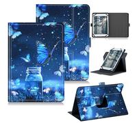 RWUTYTIUL for Google Pixel Tablet 11 Inch 2023 Release Universal Tablet Case, 360 Degree Rotating Kickstand Protective Stand Case with Multiple Viewing PU Leather Shell Case, Blue Butterfly