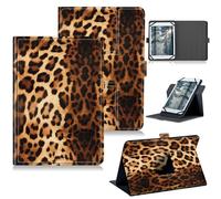 RWUTYTIUL for Google Pixel Tablet 11 Inch 2023 Release Universal Tablet Case, 360 Degree Rotating Kickstand Protective Stand Case with Multiple Viewing PU Leather Shell Case, Leopards Print