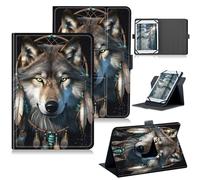 RWUTYTIUL for Google Pixel Tablet 11 Inch 2023 Release Universal Tablet Case, 360 Degree Rotating Kickstand Protective Stand Case with Multiple Viewing PU Leather Shell Case, Dreamcatcher Wolf
