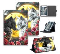 RWUTYTIUL for Google Pixel Tablet 11 Inch 2023 Release Universal Tablet Case, 360 Degree Rotating Kickstand Protective Stand Case with Multiple Viewing PU Leather Shell Case, Moon Wolf