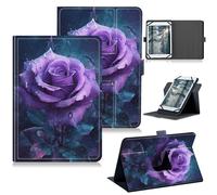 RWUTYTIUL for Google Pixel Tablet 11 Inch 2023 Release Universal Tablet Case, 360 Degree Rotating Kickstand Protective Stand Case with Multiple Viewing PU Leather Shell Case, Purple Roses