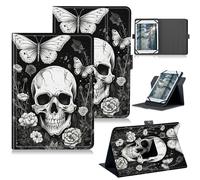 RWUTYTIUL for Google Pixel Tablet 11 Inch 2023 Release Universal Tablet Case, 360 Degree Rotating Kickstand Protective Stand Case with Multiple Viewing PU Leather Shell Case, Butterfly Skull