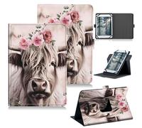 RWUTYTIUL for Google Pixel Tablet 11 Inch 2023 Release Universal Tablet Case, 360 Degree Rotating Kickstand Protective Stand Case with Multiple Viewing PU Leather Shell Case, Flower Cow