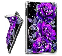 RWUTYTIUL for iPad 10.2 Inch 9th/8th/7th Generation 2021/2020/2019 Clear Tablet Case, Transparent Shockproof Protective Shell Lightweight TPU Accessories Cover Women Man, Purple Rose 01