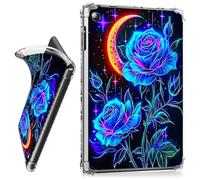 RWUTYTIUL for iPad 10.2 Inch 9th/8th/7th Generation 2021/2020/2019 Clear Tablet Case, Transparent Shockproof Protective Shell Lightweight TPU Accessories Cover Women Man, Blue Rose Moon