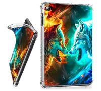 RWUTYTIUL for iPad 10.2 Inch 9th/8th/7th Generation 2021/2020/2019 Clear Tablet Case, Transparent Shockproof Protective Shell Lightweight TPU Accessories Cover Women Man, Two Flaming Wolves
