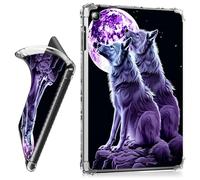 RWUTYTIUL for iPad 10.2 Inch 9th/8th/7th Generation 2021/2020/2019 Clear Tablet Case, Transparent Shockproof Protective Shell Lightweight TPU Accessories Cover Women Man, Moon Wolf