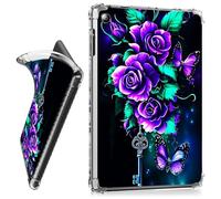 RWUTYTIUL for iPad 10.2 Inch 9th/8th/7th Generation 2021/2020/2019 Clear Tablet Case, Transparent Shockproof Protective Shell Lightweight TPU Accessories Cover Women Man, Purple Roses 02